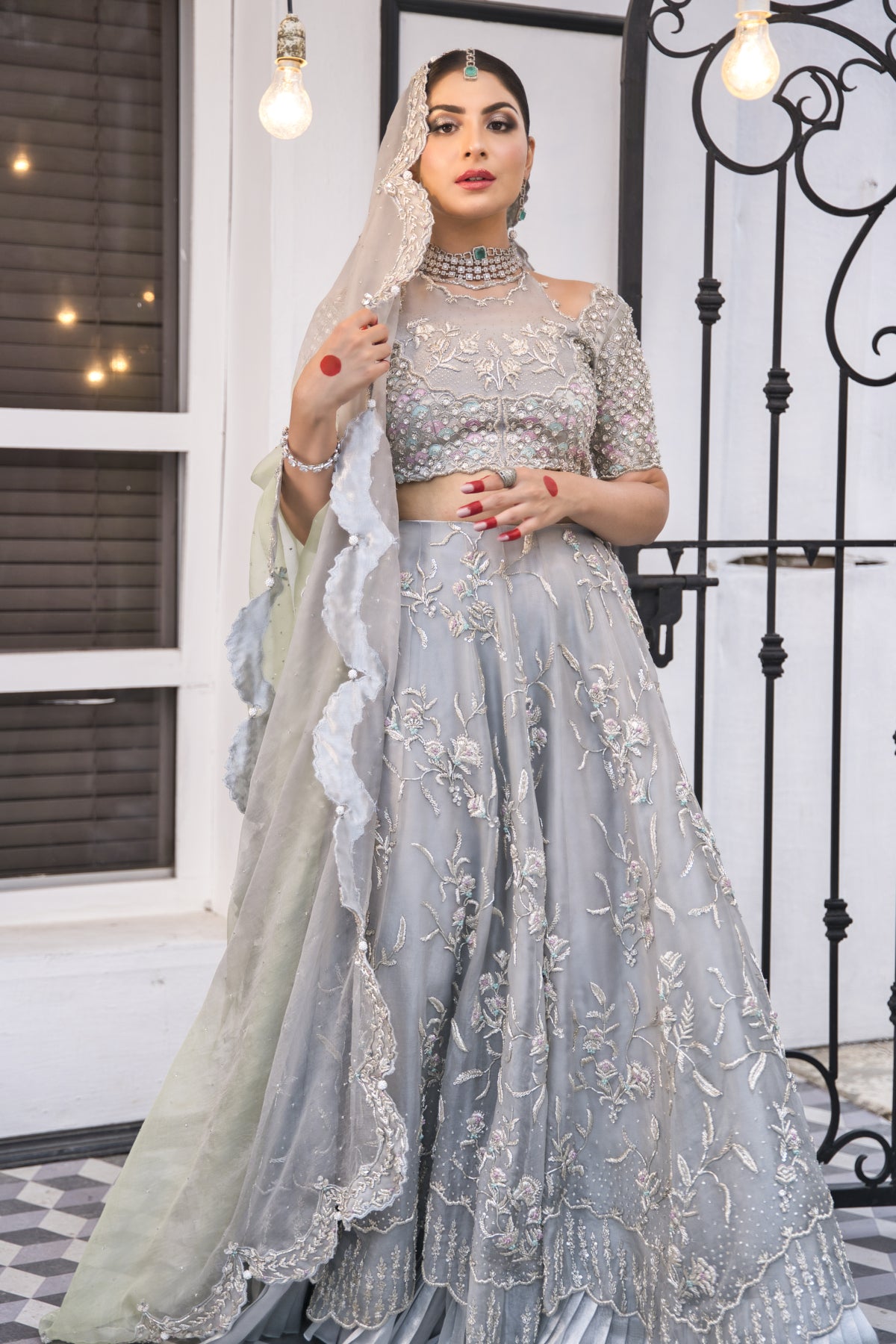 Buy Pink & Grey Shaded Sequins Embroidered Net Indowestern Gown Online |  Samyakk